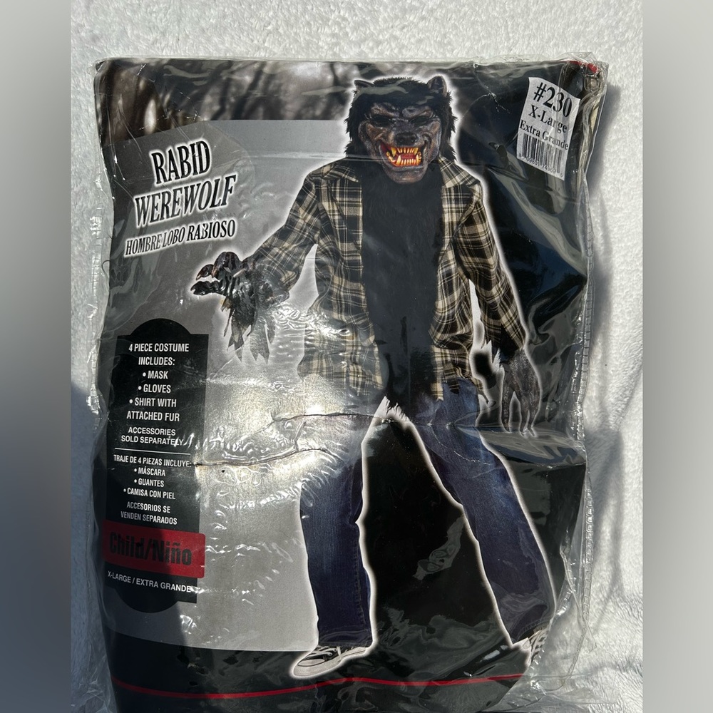 Rabid Werewolf Costume Boys Xlarge has Mask, Gloves, & Shirt